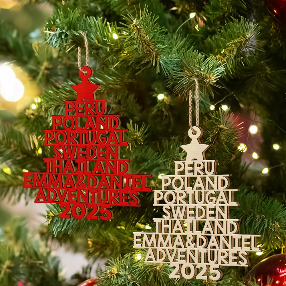 Christmas,Travel,Gift For Couples,Happy - Couple Travel Goal Adventures Of The Year - Personalized Custom Shaped Wooden Ornament
