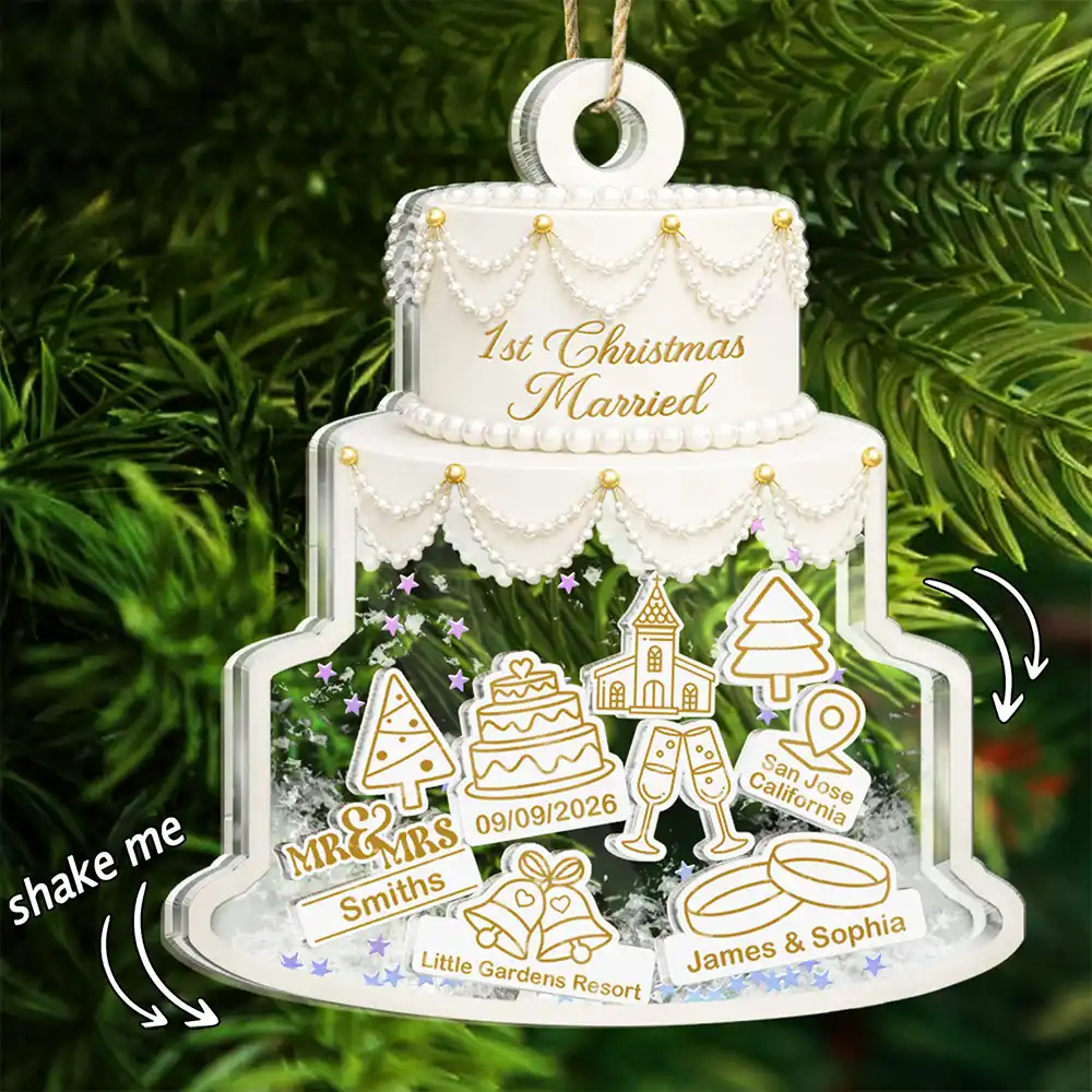 Couple Wedding Cake Bride & Groom - Personalized 3-Layered Acrylic Shaker Ornament