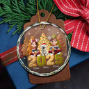 Christmas, Gift For Couples, Pet Lovers, Pet Couple, Happy - Couple With Kids & Pet Cake Cookie Tree - Personalized Circle Glass Ornament
