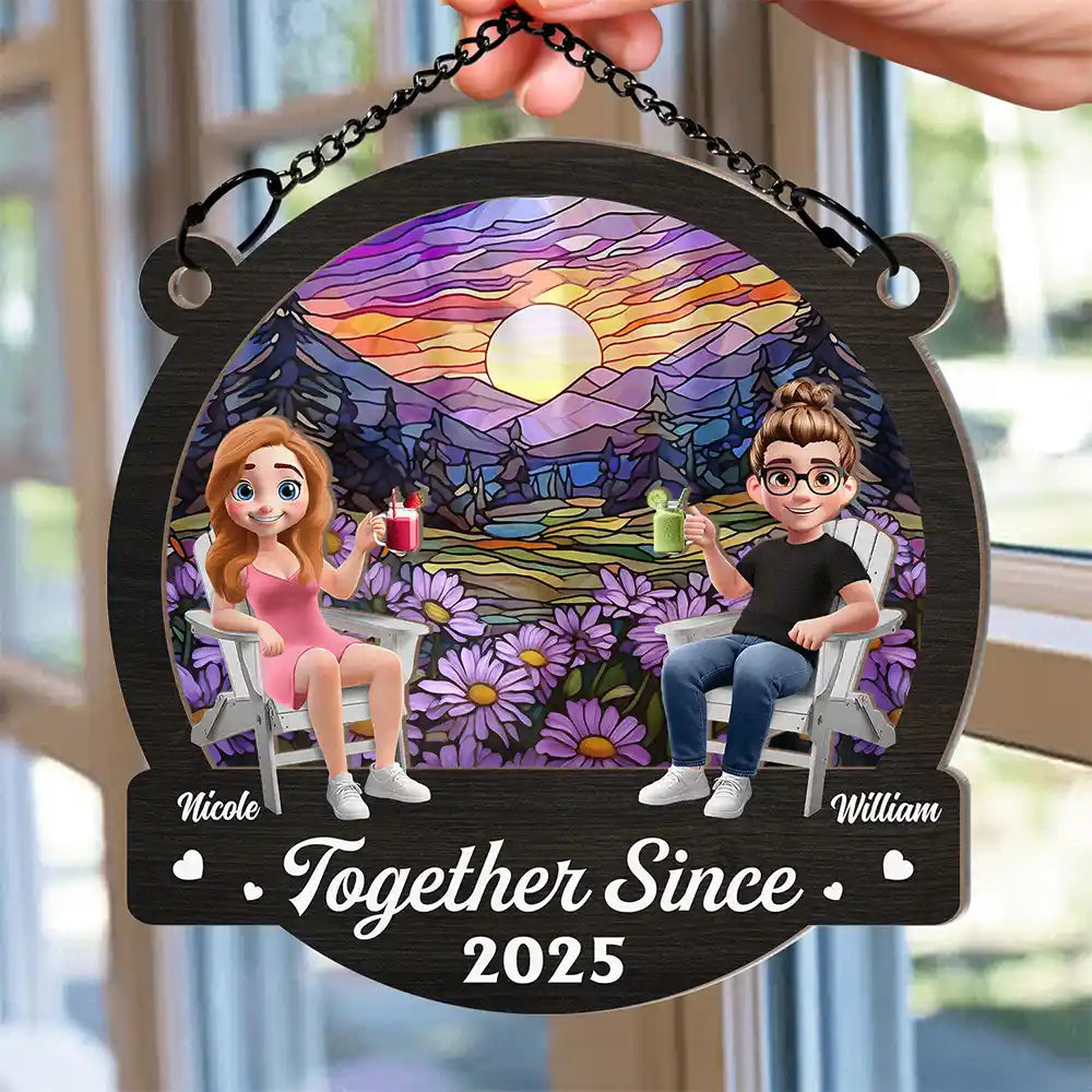 Gift For Couples,Gift For Husband,Gift For Wife,Gift For Boyfriend,Gift For Girlfriend,Happy - Couple You And Me We Got This Beach Lake Campsite View - Personalized Window Hanging Suncatcher Ornament