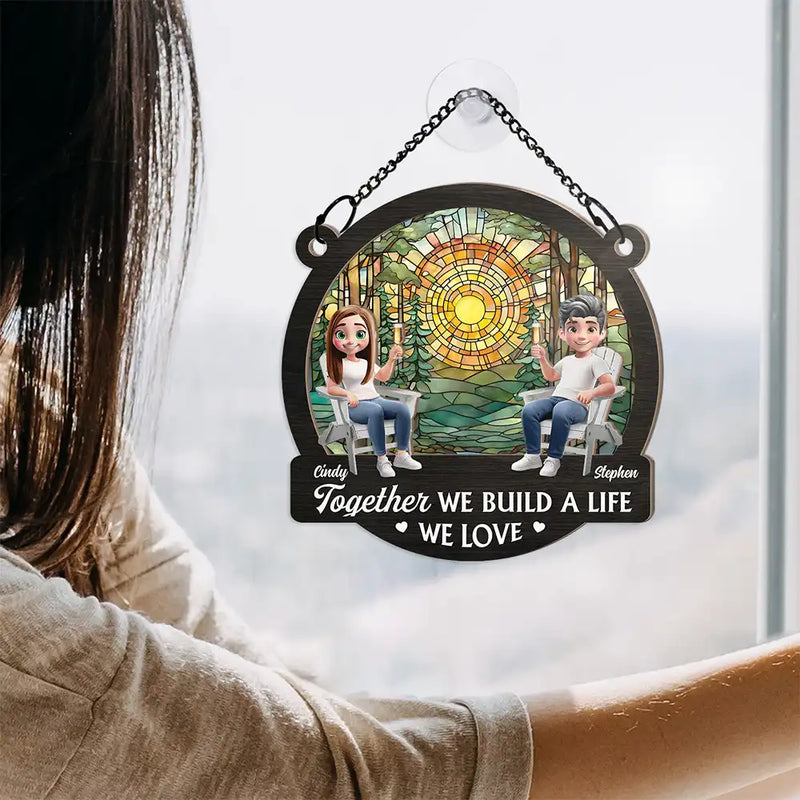 Gift For Couples,Gift For Husband,Gift For Wife,Gift For Boyfriend,Gift For Girlfriend,Happy - Couple You And Me We Got This Beach Lake Campsite View - Personalized Window Hanging Suncatcher Ornament
