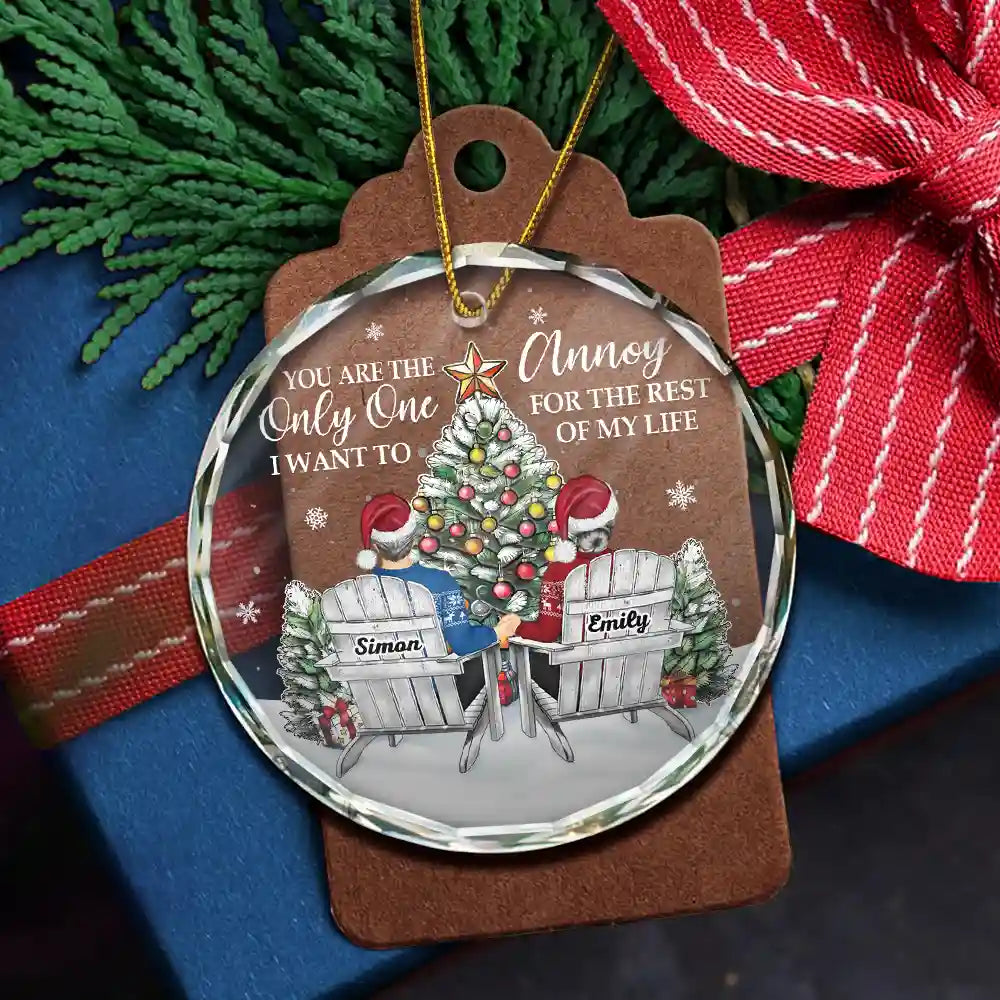 Christmas, Gift For Couples, Gift For Husband, Gift For Wife, Gift For Boyfriend, Gift For Girlfriend, Happy - Couple You Will Forever Be My Always - Personalized Circle Glass Ornament