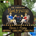 Gift For Couples,Gift For Husband,Gift For Wife,Gift For Boyfriend,Gift For Girlfriend,Patio,Grilling,Happy,Non-Eng,Vector - Couple Outdoor Decor Relax & Enjoy - Personalised Custom Shaped Metal Sign
