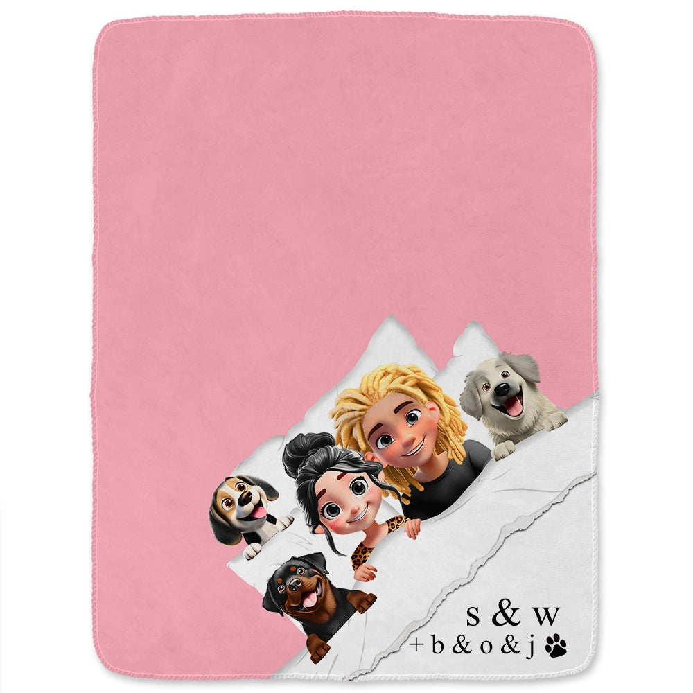 Gift For Couples,Gift For Husband,Gift For Wife,Gift For Boyfriend,Gift For Girlfriend,Happy - Couple & Pet Blanket, Minimal Monogram - Personalized Fleece Blanket, Sherpa Blanket