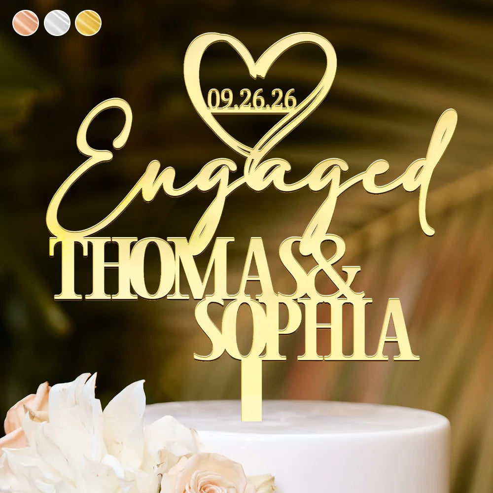 Engaged Couple,Romantic,Gift For Couples,Wedding,Custom Text - Couples Engaged Married - Personalized Cake Topper