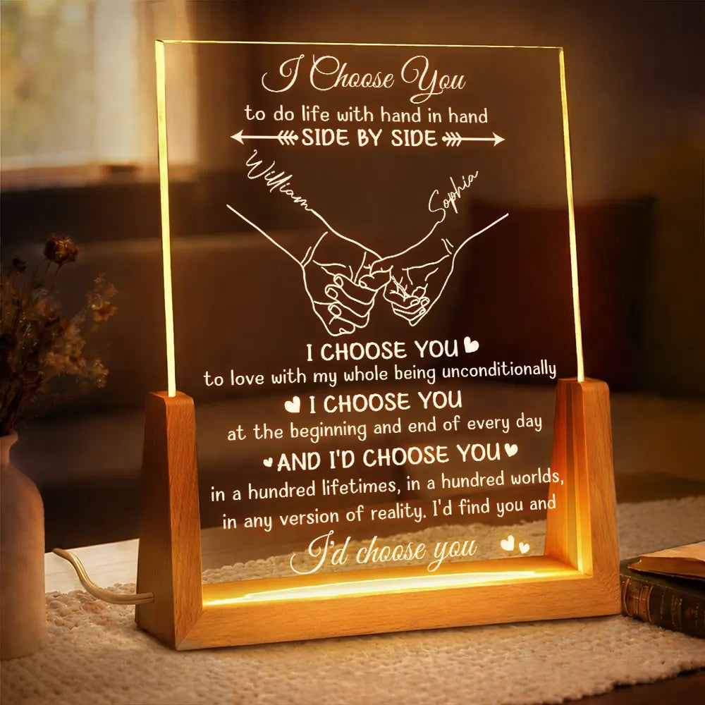 Gift For Couples, Married Couple, Top Market, Romantic, Icon - Couples I Choose You - Personalized Night Light
