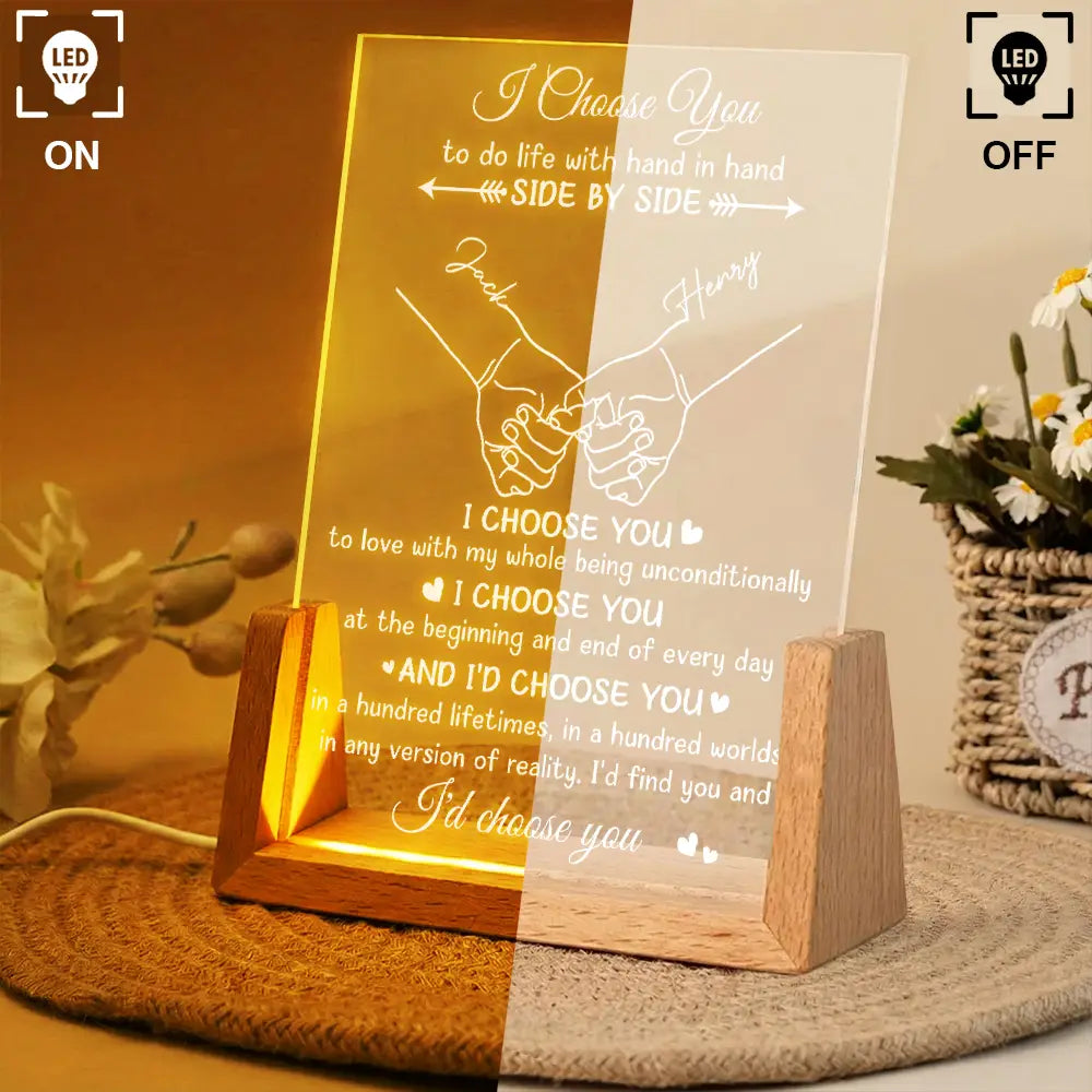 Gift For Couples, Married Couple, Top Market, Romantic, Icon - Couples I Choose You - Personalized Night Light