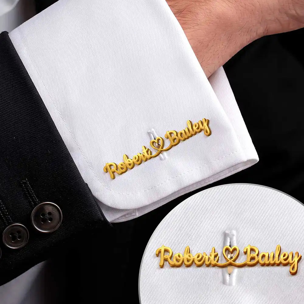 Couples Initials Heart Sign Name - Personalized Cufflinks