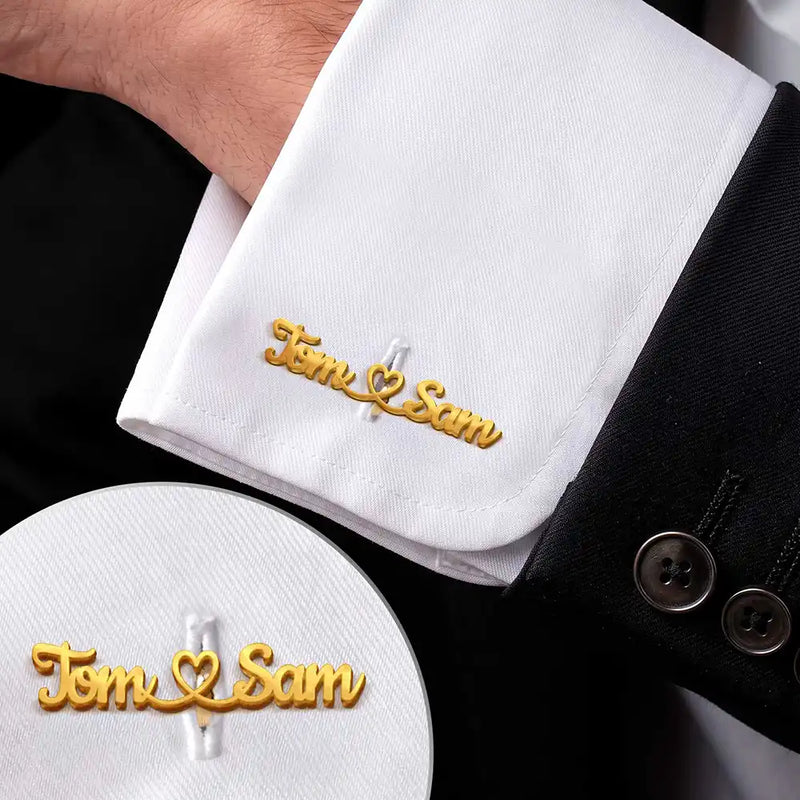 Gift For Men,Romantic,Gift For Yourself,Wedding,Custom Text - Couples Initials Heart Sign Name - Personalized Cufflinks