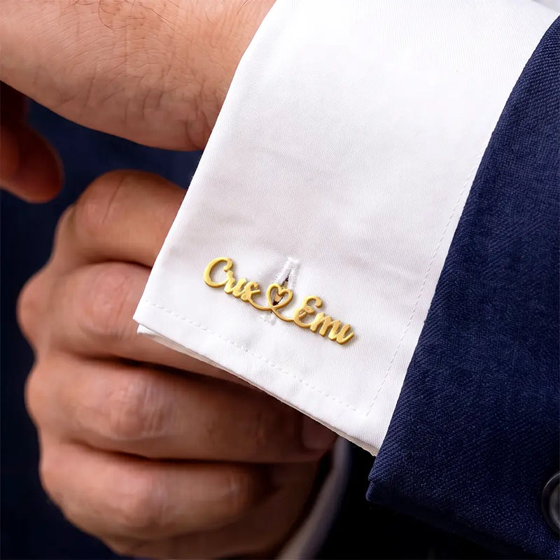 Gift For Men,Romantic,Gift For Yourself,Wedding,Custom Text - Couples Initials Heart Sign Name - Personalized Cufflinks