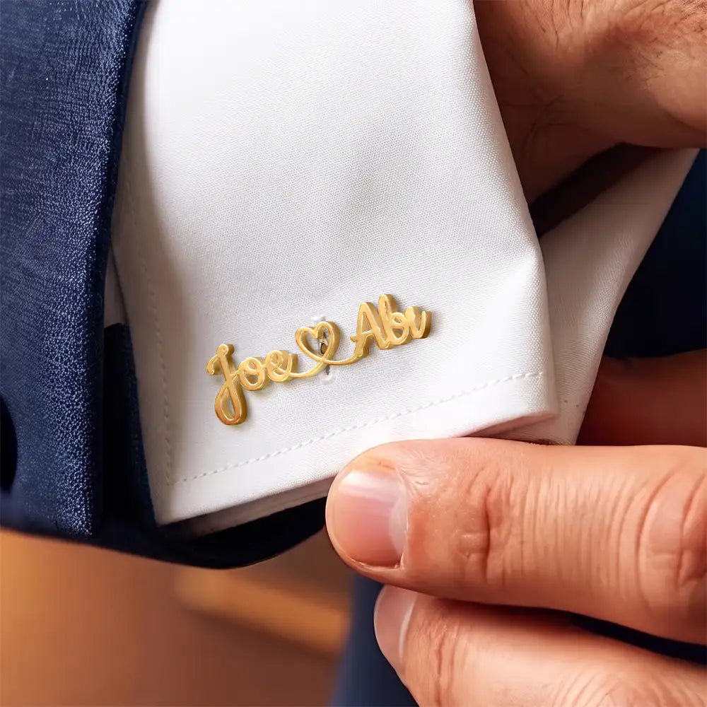 Gift For Men,Romantic,Gift For Yourself,Wedding,Custom Text - Couples Initials Heart Sign Name - Personalized Cufflinks