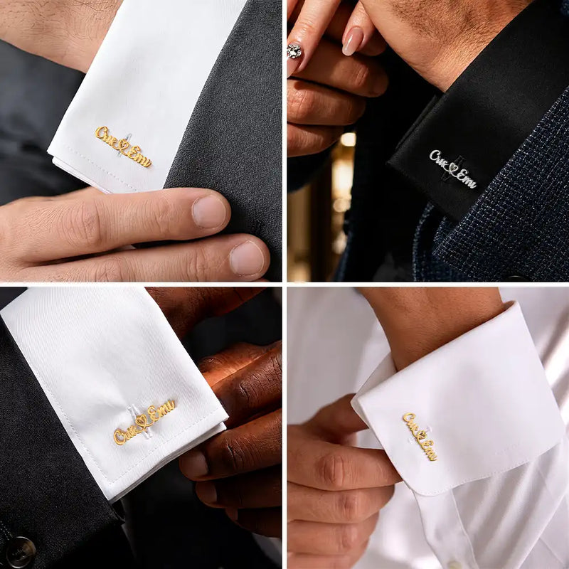 Gift For Men,Romantic,Gift For Yourself,Wedding,Custom Text - Couples Initials Heart Sign Name - Personalized Cufflinks