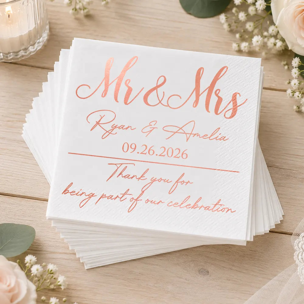 Romantic,Gift For Couples,Wedding,Custom Text - Couples Mr. & Mrs. Wedding Engaged Bachelor Bachelorette Party - Personalized Cocktail Napkins