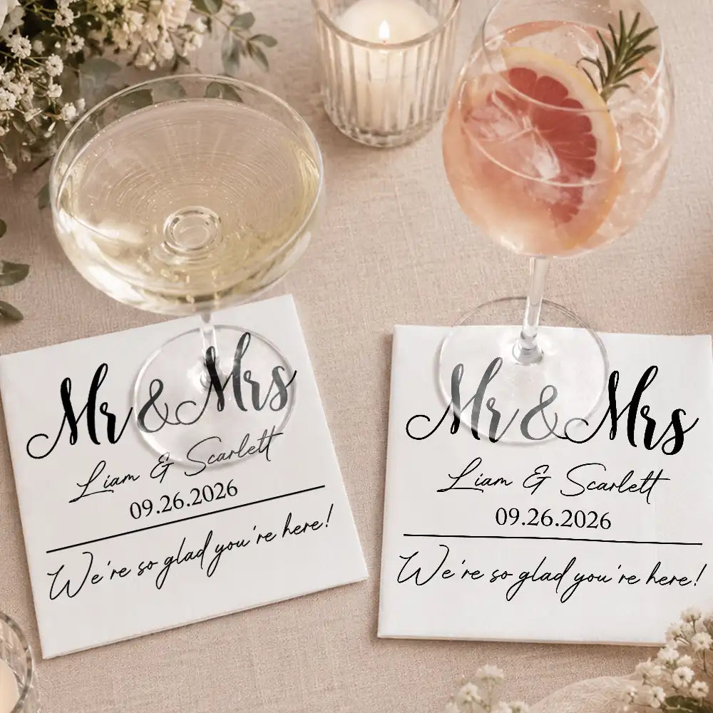 Romantic,Gift For Couples,Wedding,Custom Text - Couples Mr. & Mrs. Wedding Engaged Bachelor Bachelorette Party - Personalized Cocktail Napkins