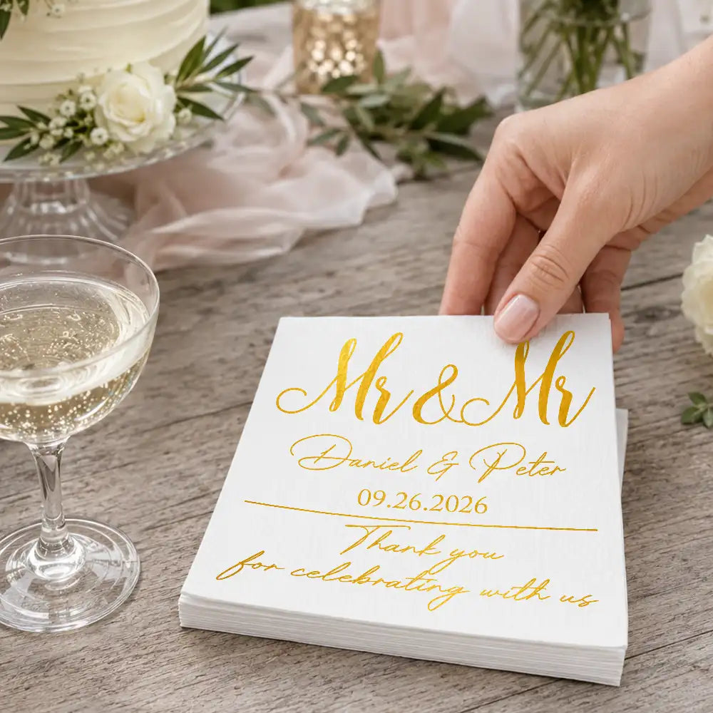 Romantic,Gift For Couples,Wedding,Custom Text - Couples Mr. & Mrs. Wedding Engaged Bachelor Bachelorette Party - Personalized Cocktail Napkins