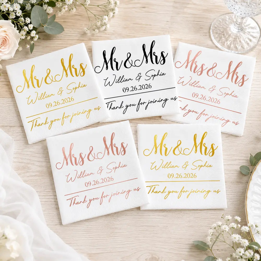 Couples Mr. & Mrs. Wedding Engaged Bachelor Bachelorette Party - Personalized Cocktail Napkins