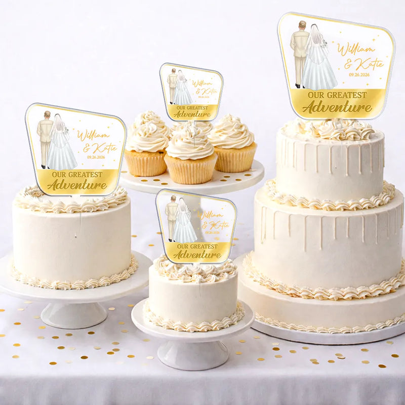 Travel,Romantic,Gift For Couples,Wedding,Vector - Couples Wedding The New Adventures Begins - Personalized Acrylic Cake Topper