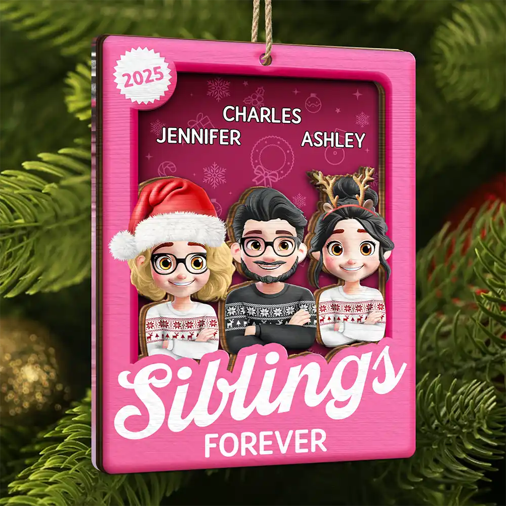 Gift For Sibling, Cousin, Happy, Christmas - Cousins Sibling Forever Toy Box 3D Effect Family - Personalized 2-Layered Mix Ornament
