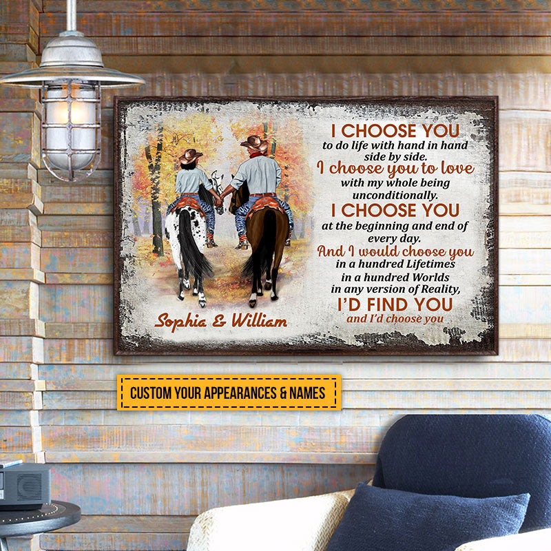 Cowboy Couple I Choose You Custom Poster, Personalized Horse Couple Wall Art, Couple Gift