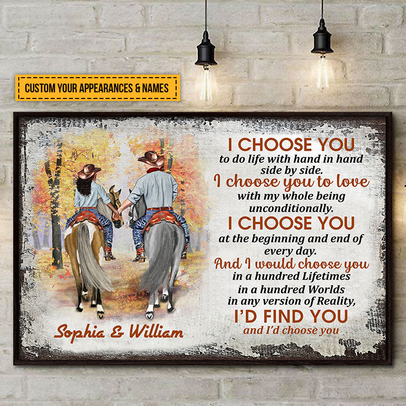 Cowboy Couple I Choose You Custom Poster, Personalized Horse Couple Wall Art, Couple Gift