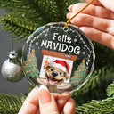 Dog Lovers,Dog Mom,Dog Dad,Happy,Christmas - Cozy Room Feliz Navidog 3D Effect Dog - Personalized Circle Glass Ornament
