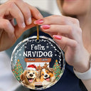 Dog Lovers,Dog Mom,Dog Dad,Happy,Christmas - Cozy Room Feliz Navidog 3D Effect Dog - Personalized Circle Glass Ornament
