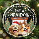 Dog Lovers,Dog Mom,Dog Dad,Happy,Christmas - Cozy Room Feliz Navidog 3D Effect Dog - Personalized Circle Glass Ornament