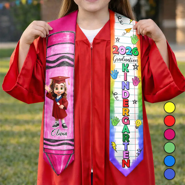 Gift For Kids,Gift For Grandkids,Grandpa - Grandkids,Grandma - Grandkids,Graduation,Happy - Crayon Graduation 3D Effect Kid - Personalized Kid Graduation Stole