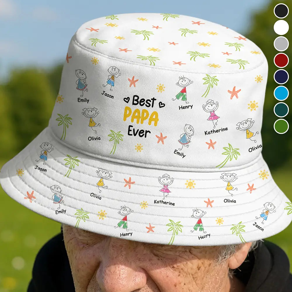 Crayon Kids Doodle Child Drawing Best Dad Grandpa Ever - Personalized Bucket Hat