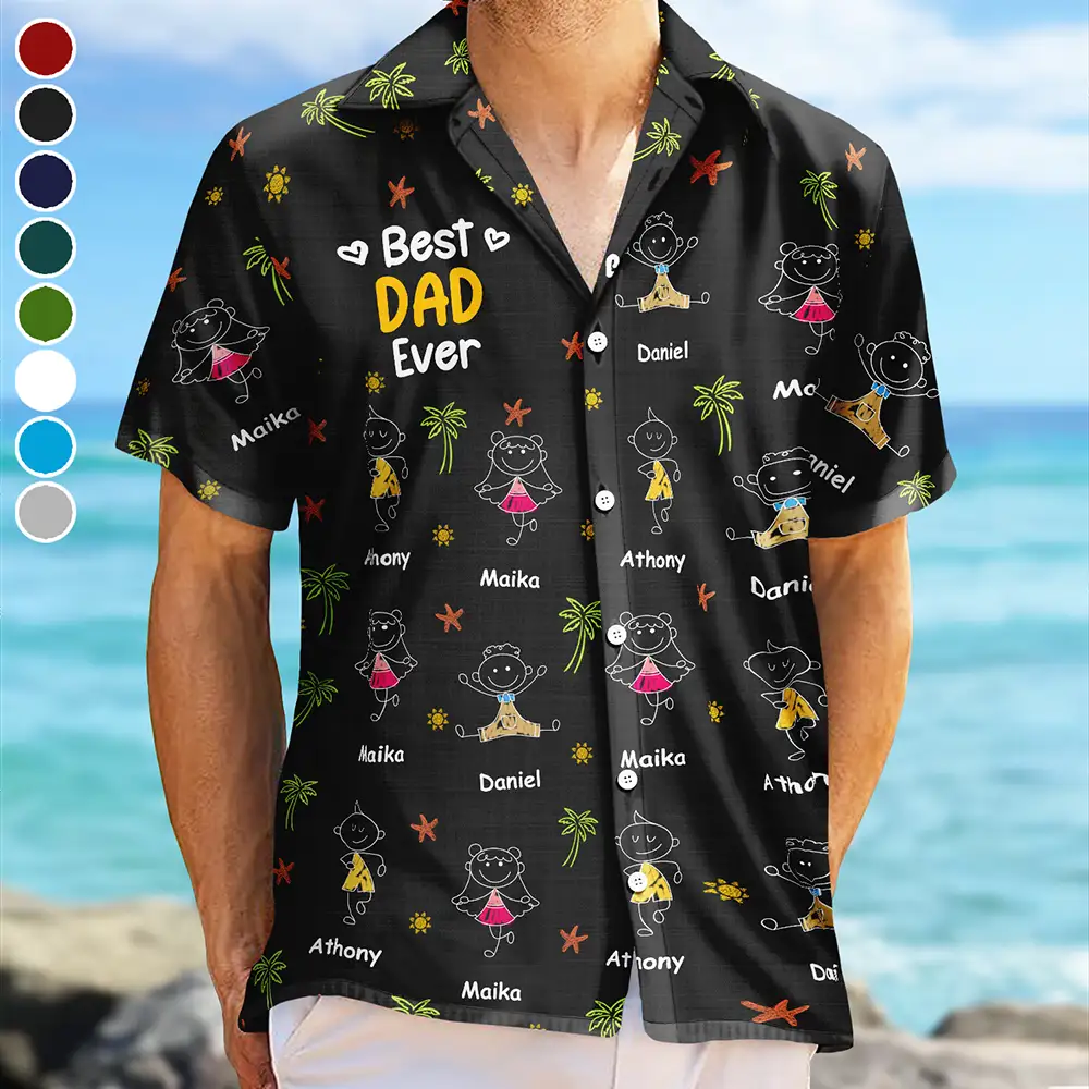 Crayon Kids Doodle Child Drawing Best Dad Grandpa Ever - Personalized Hawaiian Shirt