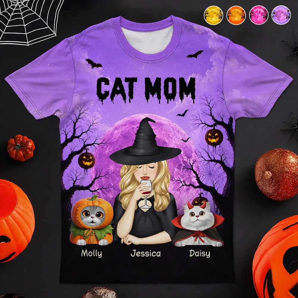 Cat Mom Halloween Witchy Cat Lovers - Personalized Full Print T Shirt
