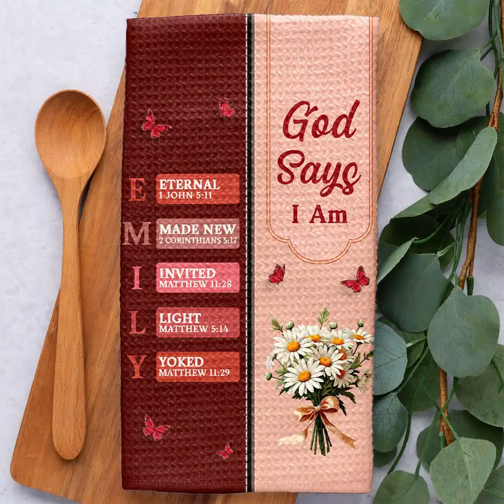 Gift For Wife,Gift For Girlfriend,Gift For Yourself,Gift For Women,Gift For Aunt,Gift For Mother,Gift For Grandma,Gift For Daughter,Gift For Sisters,Gift For Bestie,Happy,Christian,Icon-Created With A Purpose Birth Month Flower - Personalized Kitchen Towel