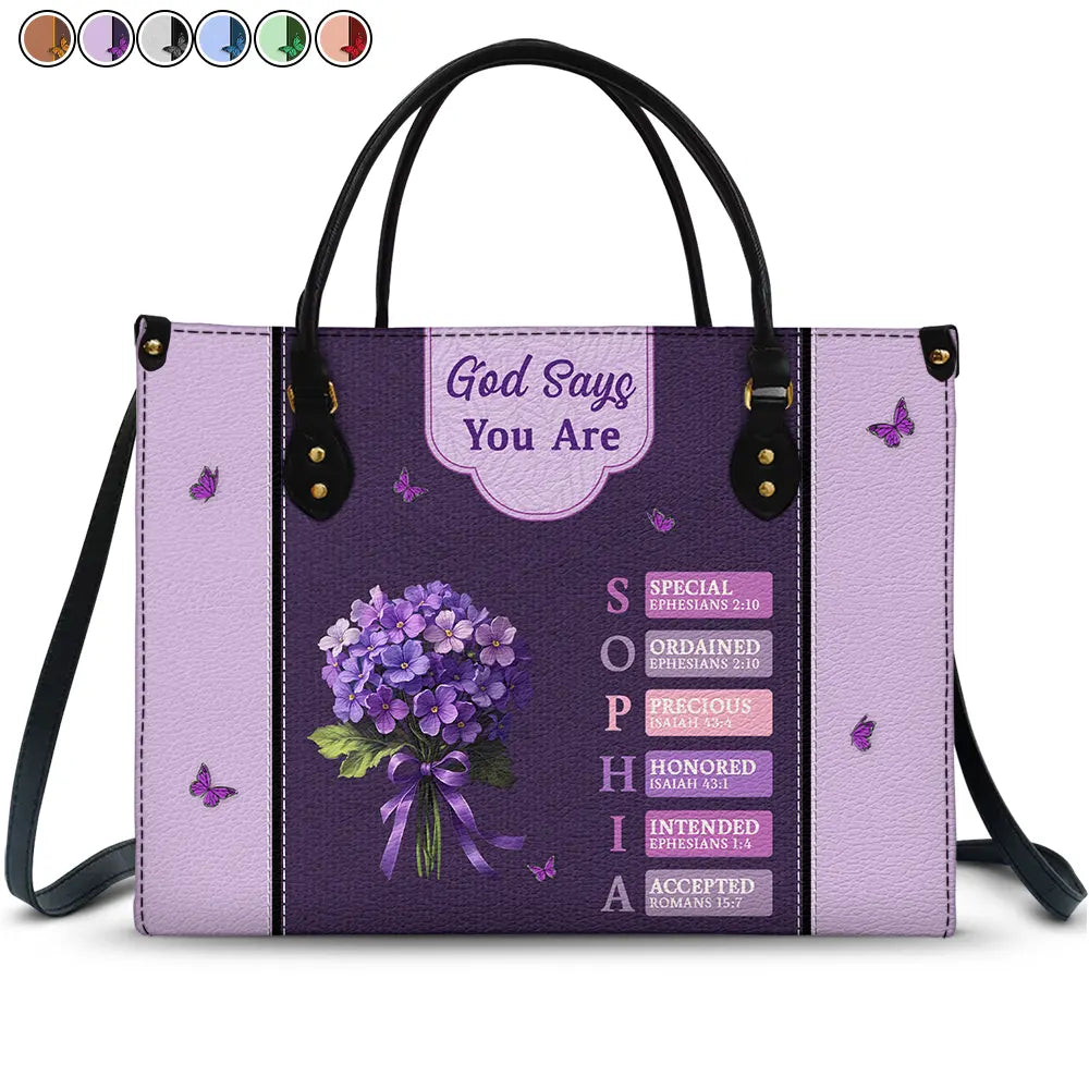 Gift For Wife,Gift For Girlfriend,Gift For Yourself,Gift For Women,Gift For Aunt,Gift For Mother,Gift For Grandma,Gift For Daughter,Gift For Sisters,Gift For Bestie,Happy,Christian - Created With A Purpose Birth Month Flower - Personalized Leather Bag