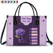 Gift For Wife,Gift For Girlfriend,Gift For Yourself,Gift For Women,Gift For Aunt,Gift For Mother,Gift For Grandma,Gift For Daughter,Gift For Sisters,Gift For Bestie,Happy,Christian - Created With A Purpose Birth Month Flower - Personalized Leather Bag