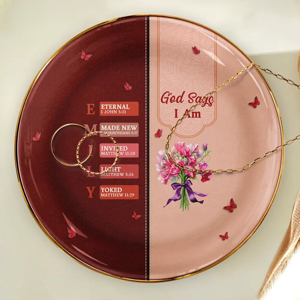 Gift For Wife,Gift For Girlfriend,Gift For Yourself,Gift For Women,Gift For Aunt,Gift For Mother,Gift For Grandma,Gift For Daughter,Gift For Sisters,Gift For Bestie,Happy,Christian,Non-Eng,Icon - Created With A Purpose Birth Month Flower - Personalized Ring Dish