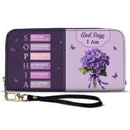 Gift For Wife,Gift For Girlfriend,Gift For Yourself,Gift For Women,Gift For Aunt,Gift For Mother,Gift For Grandma,Gift For Daughter,Gift For Sisters,Gift For Bestie,Happy,Christian,Icon - Created With A Purpose Birth Month Flower - Personalized Leather Long Wallet