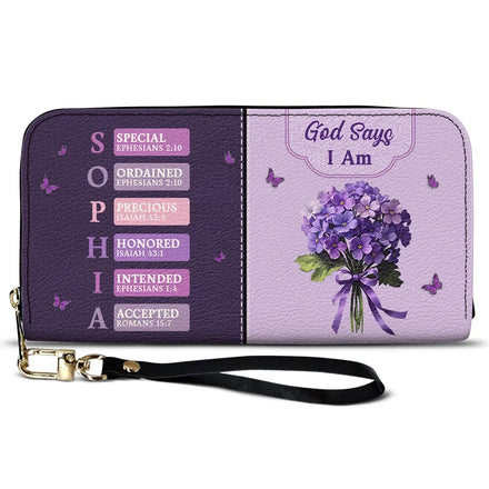 Created With A Purpose Birth Month Flower - Personalized Leather Long Wallet
