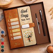 Gift For Wife,Gift For Girlfriend,Gift For Yourself,Gift For Women,Gift For Aunt,Gift For Mother,Gift For Grandma,Gift For Daughter,Gift For Sisters,Gift For Bestie,Happy,Christian,Icon - Created With A Purpose Birth Month Flower - Personalized Leather Notebook Set