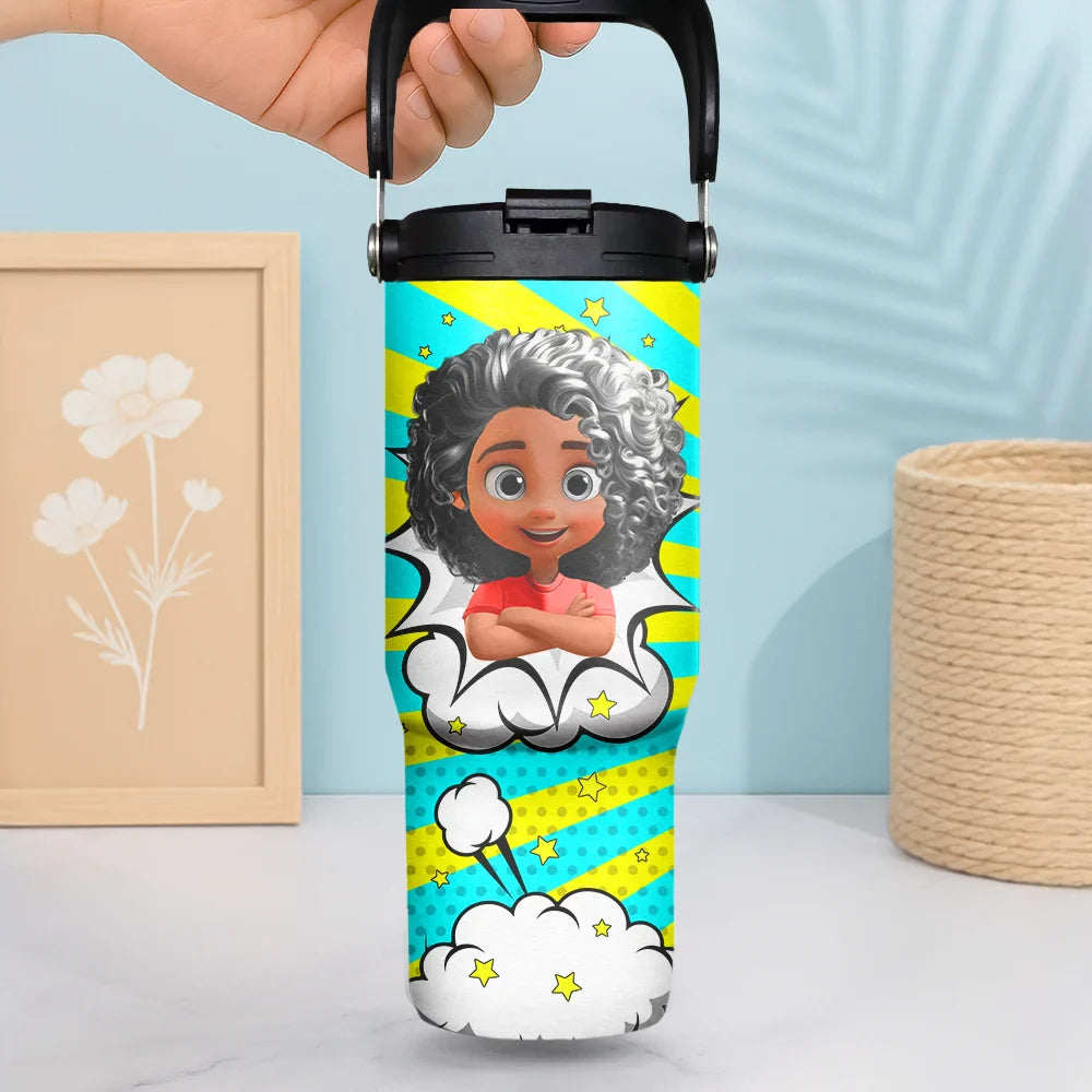 Gift For Kids, Gift For Grandkids, Happy, Back To School - Crossed Arms Kid With Name - Personalized 30oz Tumbler With Handle