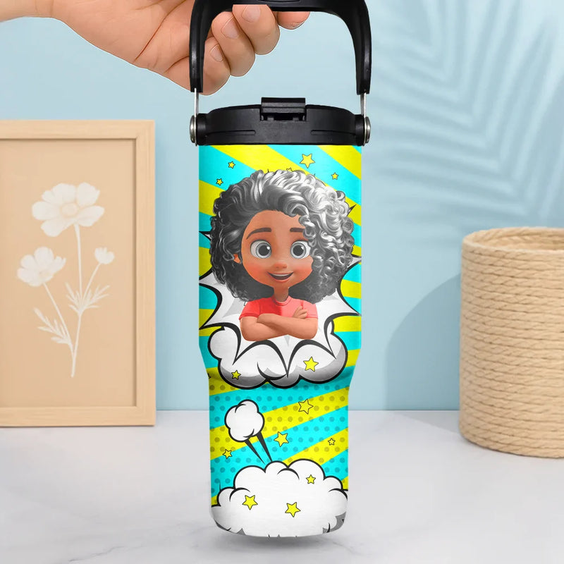 Gift For Kids, Gift For Grandkids, Happy, Back To School - Crossed Arms Kid With Name - Personalized 30oz Tumbler With Handle
