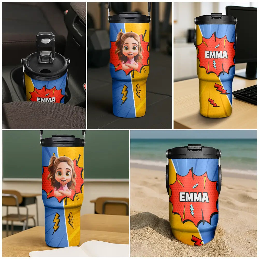 Gift For Kids, Gift For Grandkids, Happy, Back To School - Crossed Arms Kid With Name - Personalized 30oz Tumbler With Handle