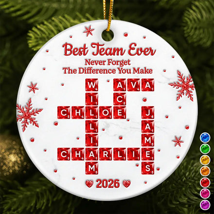 Crossword 3D Inflated Effect Best Team Ever Never Forget The Difference You Make - Personalized Circle Ceramic Ornament