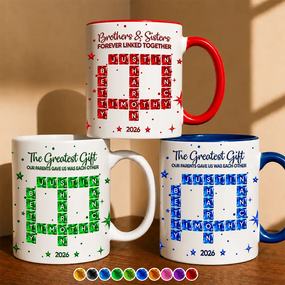 Crossword Crystal Effect Brothers & Sisters Forever Linked Together - Personalized Mug