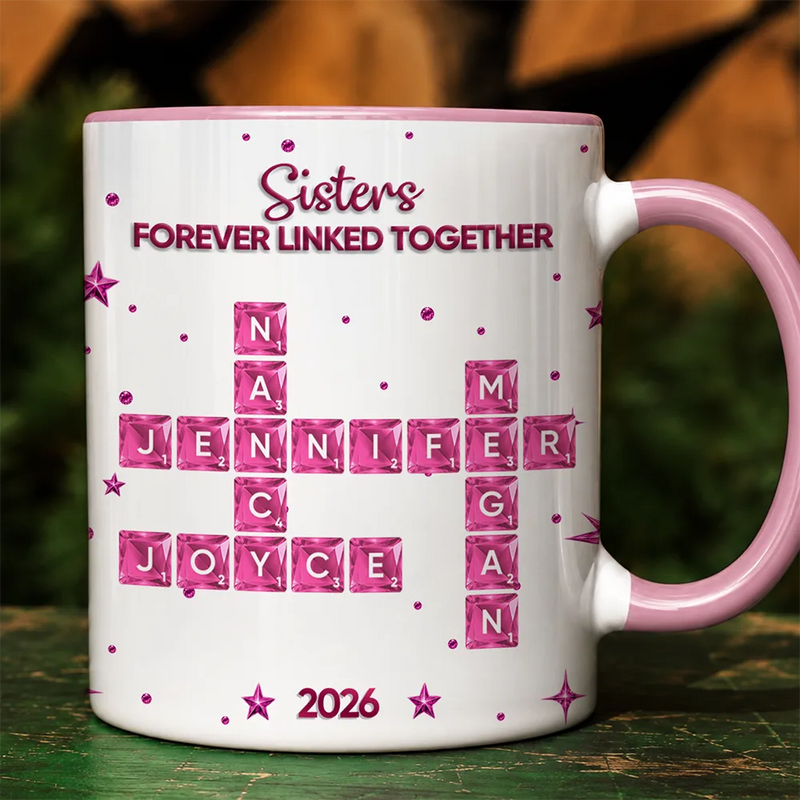 Sentimental,Christmas,Gift For Sibling,Crossword - Crossword Crystal Effect Brothers & Sisters Forever Linked Together - Personalized Mug