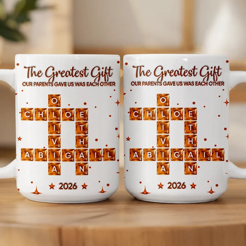 Sentimental,Christmas,Gift For Sibling,Crossword - Crossword Crystal Effect Brothers & Sisters Forever Linked Together - Personalized Mug