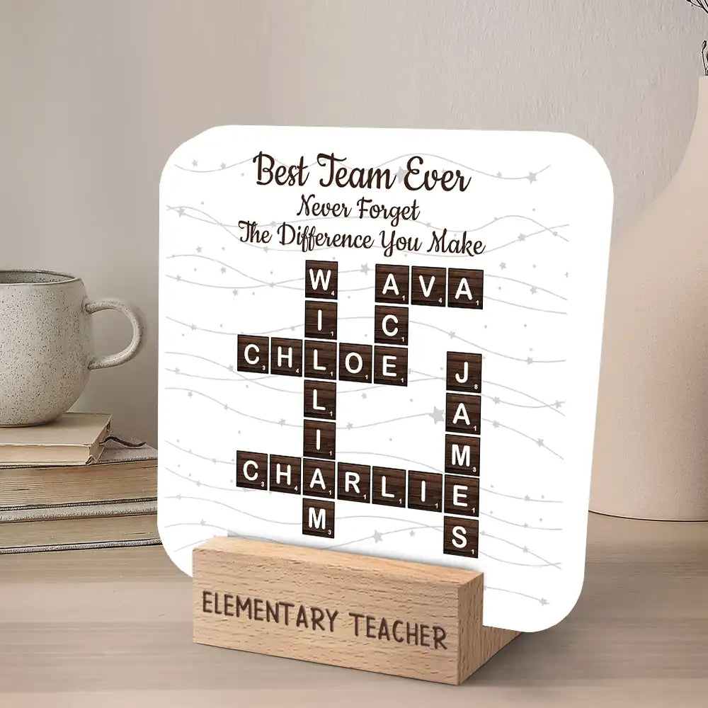 Gifts For Colleagues,Happy - Crossword Best Team Ever - Personalized Calendar With Wooden Stand
