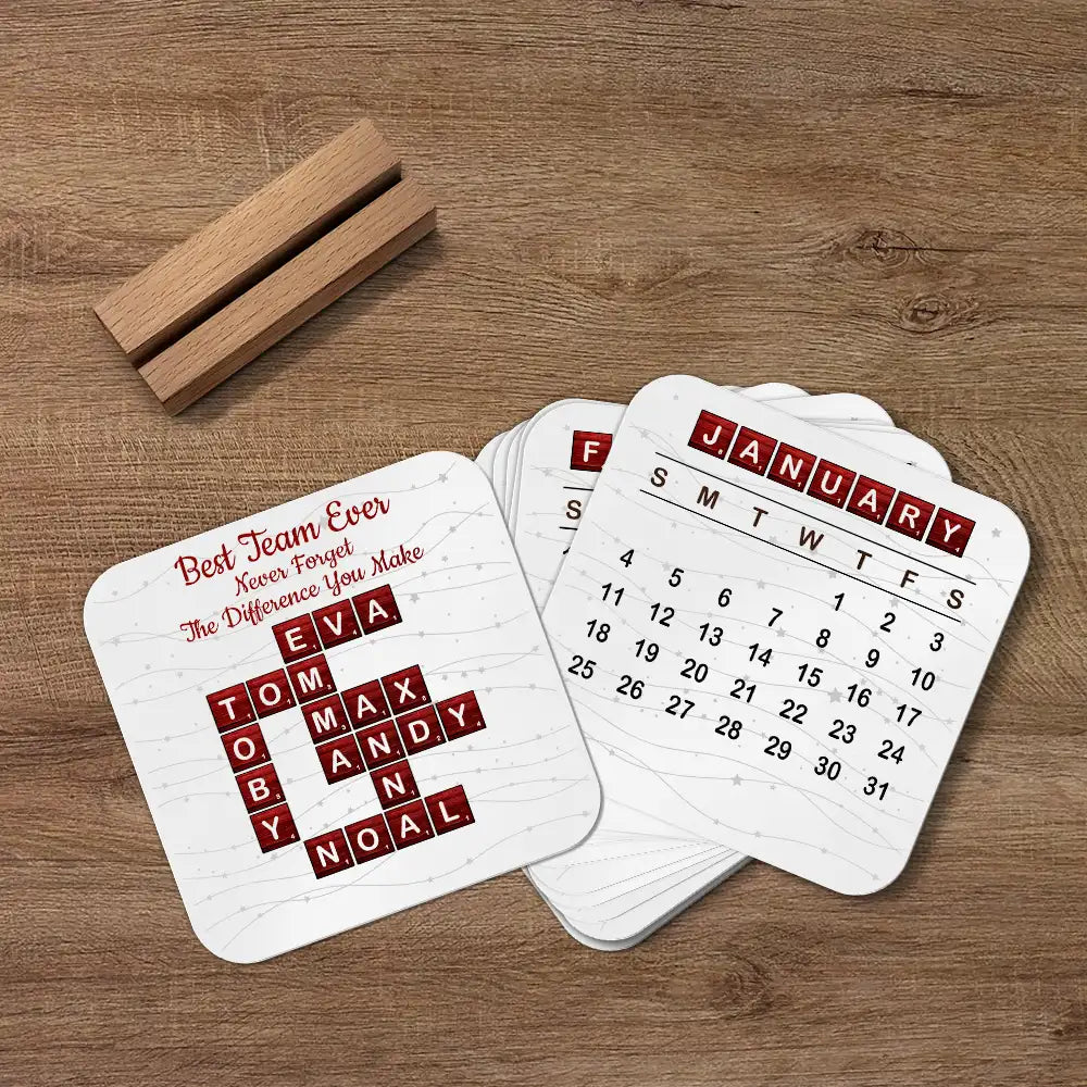 Gifts For Colleagues,Happy - Crossword Best Team Ever - Personalized Calendar With Wooden Stand