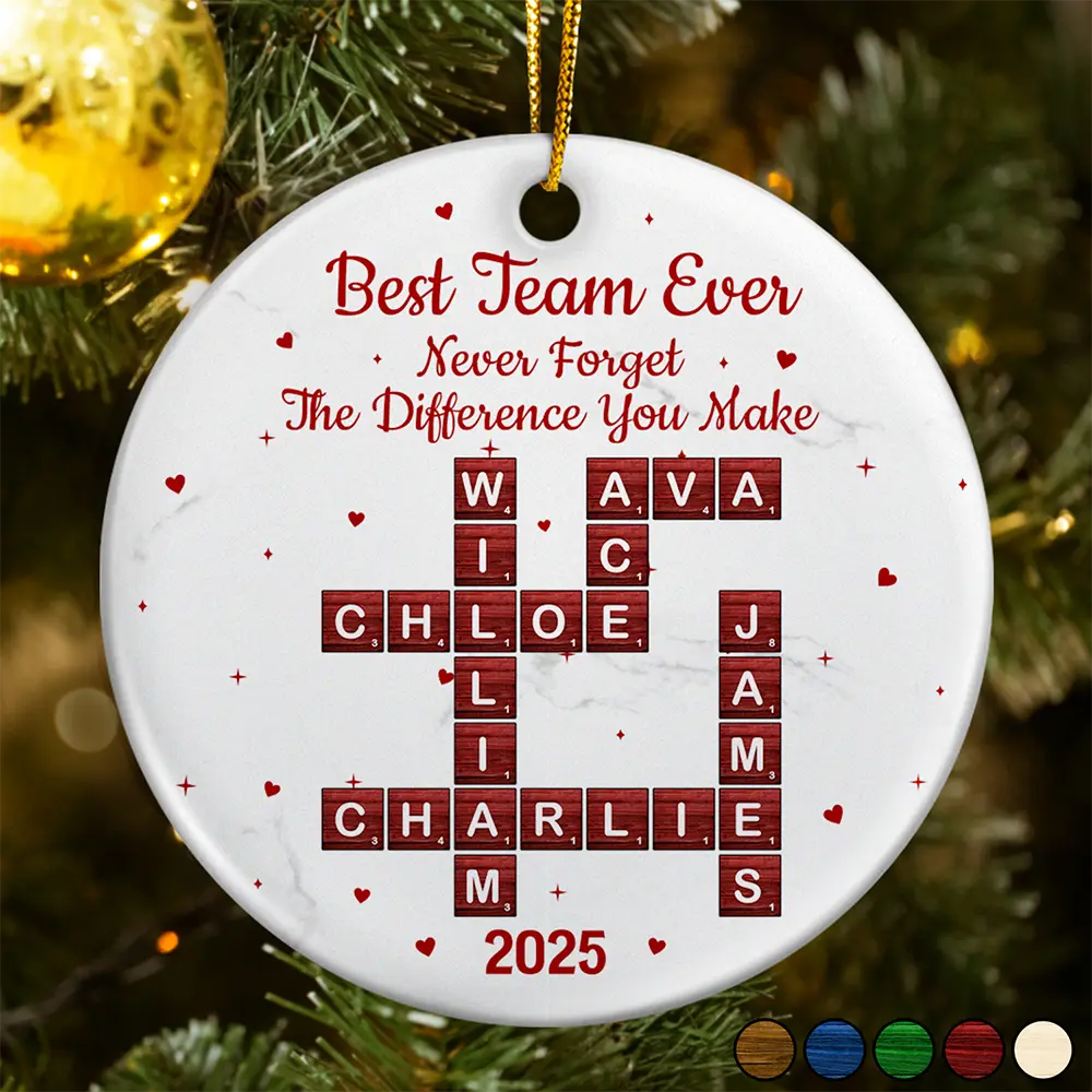 Crossword Best Team Ever - Personalized Circle Ceramic Ornament