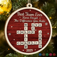 Gifts For Colleagues,Happy,Christmas - Crossword Best Team Ever - Personalized Custom Shaped Wooden Ornament
