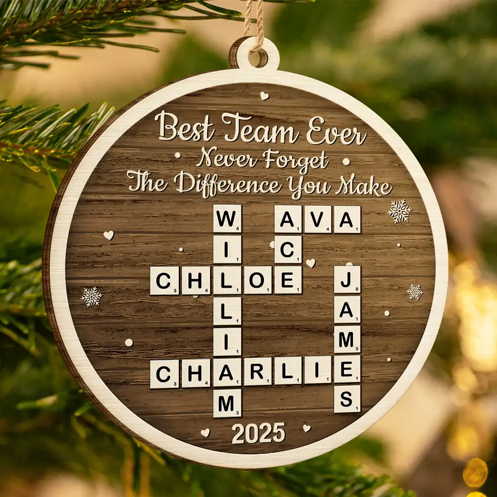 Gifts For Colleagues,Happy,Christmas - Crossword Best Team Ever - Personalized Custom Shaped Wooden Ornament